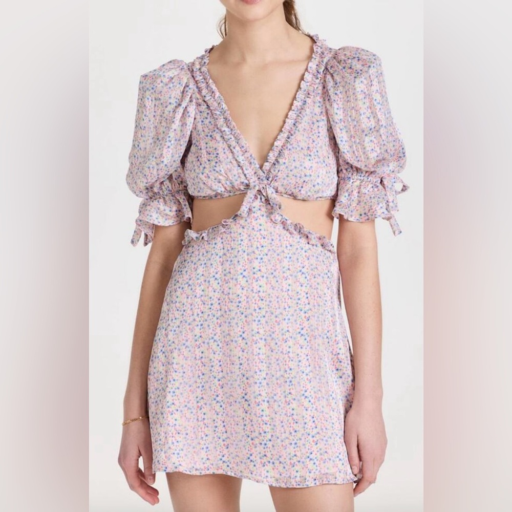 NWT For Love & Lemons Phoebe Floral Cutout Mini Dress Sz S Summer Boho Party - Picture 8 of 9